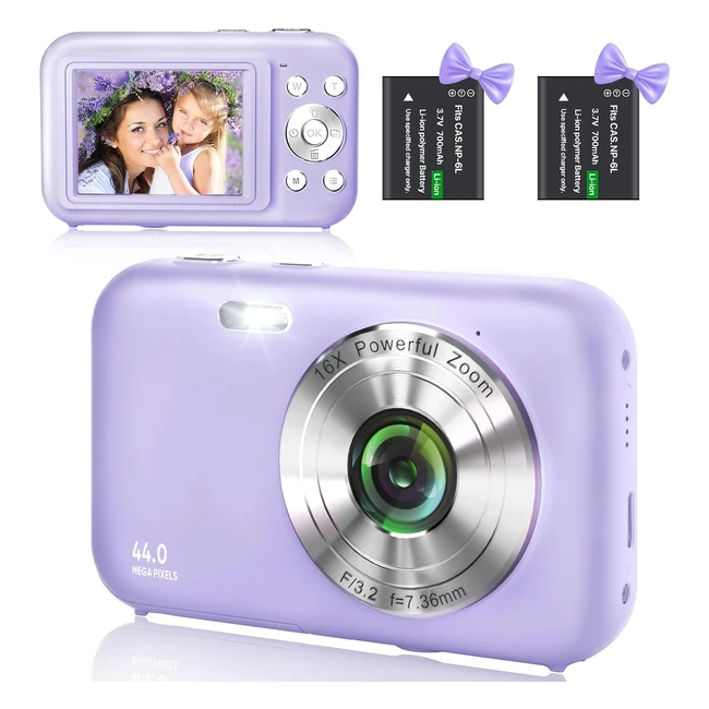 Appareil photo numérique compact 1080p HD 44MP - Zoom 16x - Violet