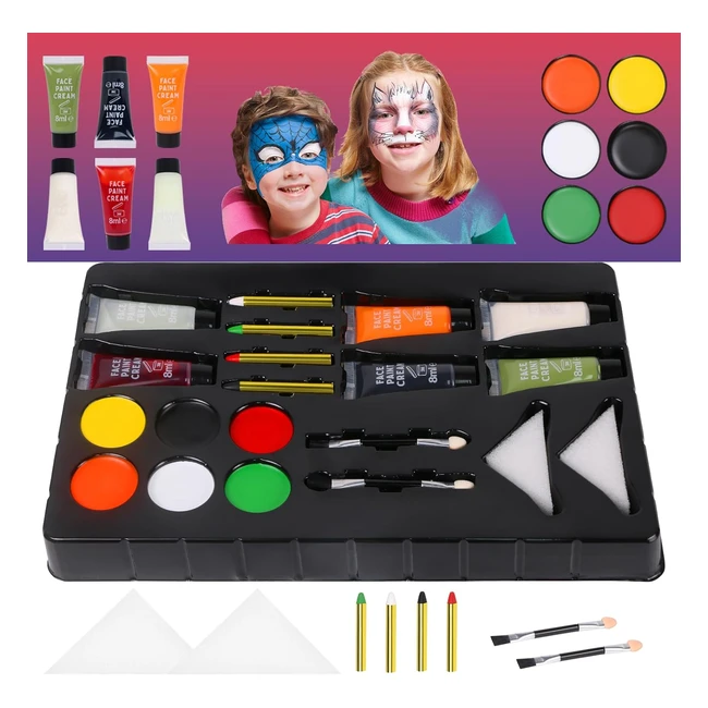 Kit Pintura Facial para Niños - 20pcs - No Tóxico - Seguridad - Maquillaje Halloween