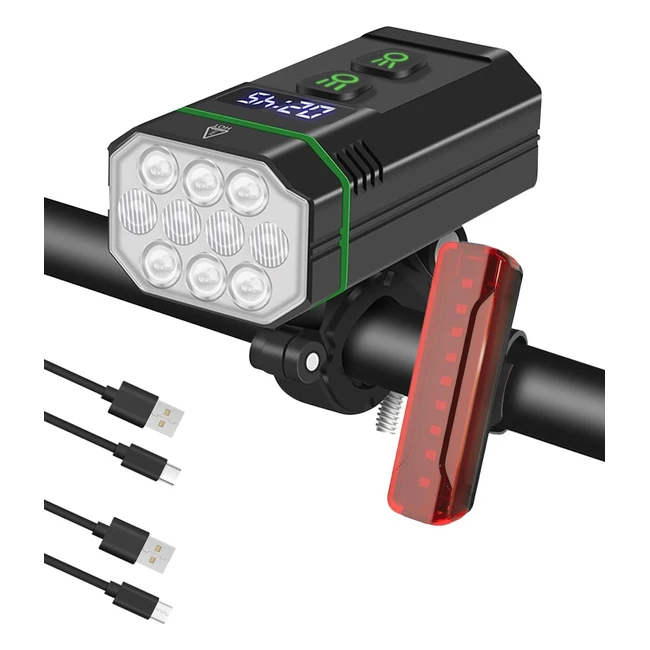 Victoper Éclairage Vélo Lumière Avant et Arrière 2023 - 10 000 Lumens Super Bright - 8 LED - 4 Modes - USB Rechargeable