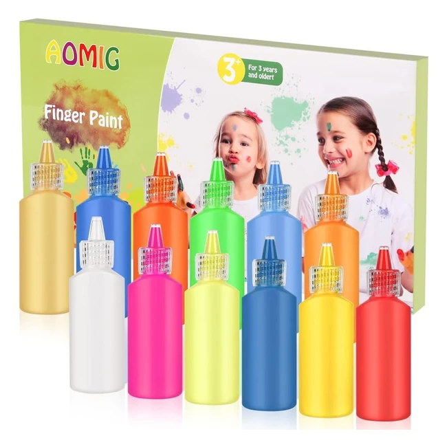AOMIG Kids Washable Finger Paints 12 Pack - DIY Fluorescent Colors - Safe  Non-
