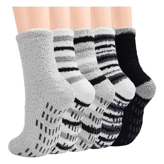 Warm Fluffy Mens Slipper Socks - 5 Pairs Non-Slip Cozy Fleece Free Shipping