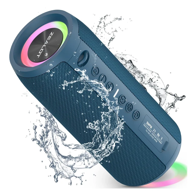 Zealot Hautparleur Bluetooth Portable 40W - Basses Stéréo Puissantes - 30h d'Autonomie - IPX6 - Bleu