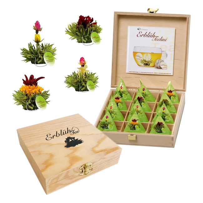 Creano Tea Flowers in Cup Size Gift Set - 12 Blooming Teas in 4 Varieties - Whit