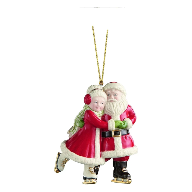 Limited Edition Lenox Ice Skating Santa  Mrs Claus Ornament - Red  Green - Ch