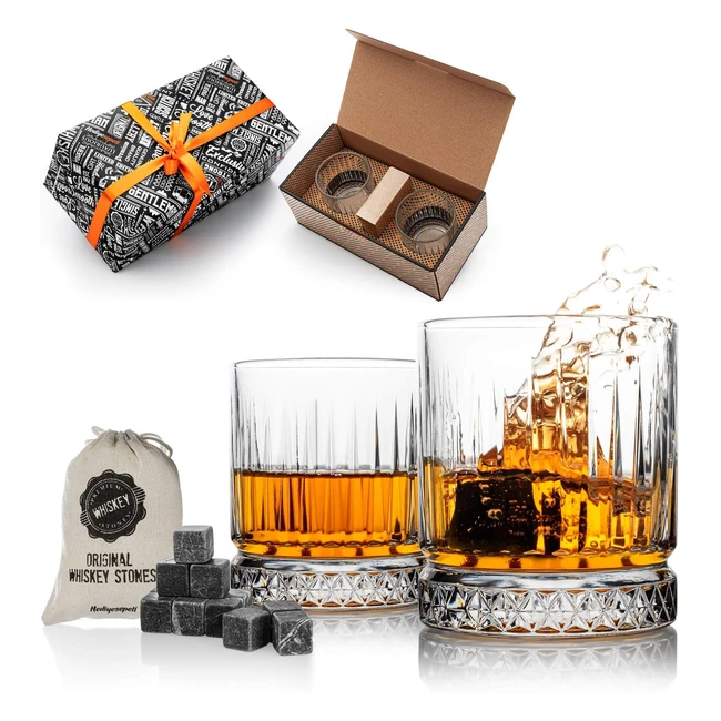 Premium Whiskey Stones and Glass Gift Set - 12pcs Chilling Rocks - Ideal for Men