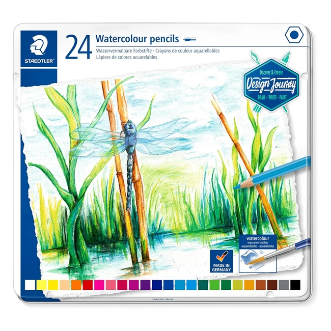 Staedtler 14610C Design Journey Watercolour Pencils - Assorted Colours - Tin of 24