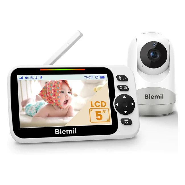 Blemil Baby Monitor - 30hr Battery - 5'' Split Screen Video - Remote Pan/Tilt/Zoom - Night Vision - Two-Way Talk