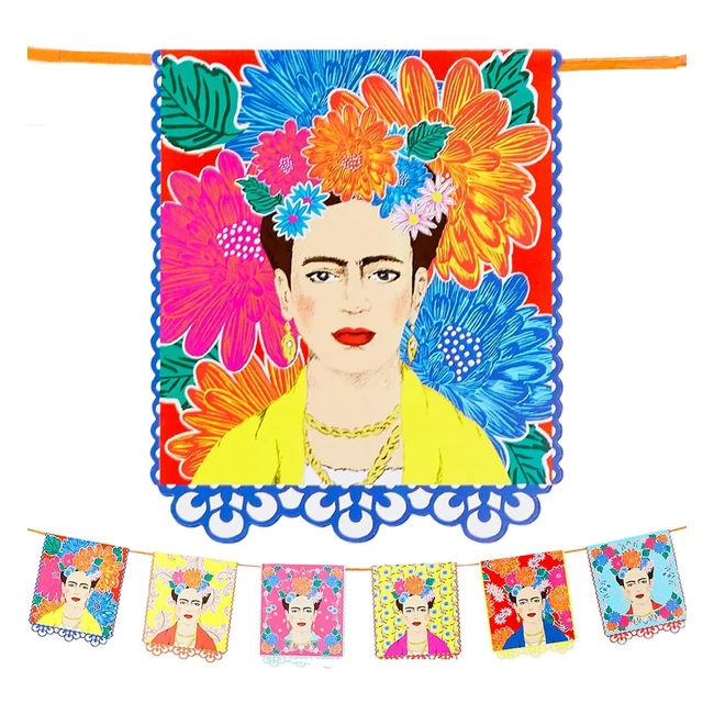 Guirlande Imprimé Frida Kahlo 3m - Décoration Boho pour Anniversaire Fiesta - Jaune