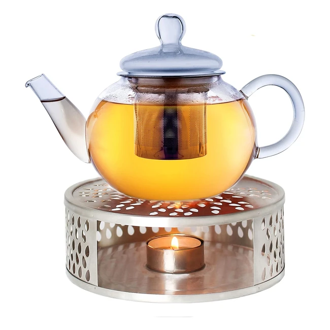 Creano Glass Teapot 800ml with Warmer - Stovetop Safe Tea Kettle - Stainless Ste