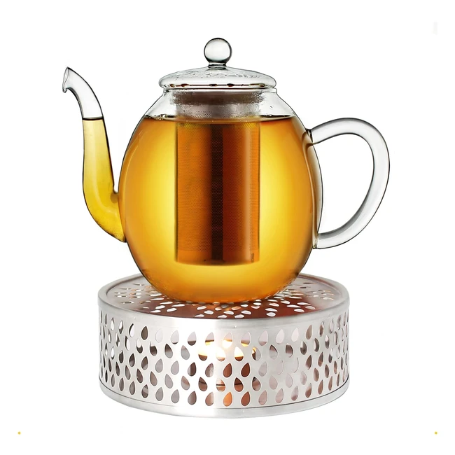 Creano Glass Teapot 1000ml with Warmer - Stovetop Safe Tea Kettle with Stainless