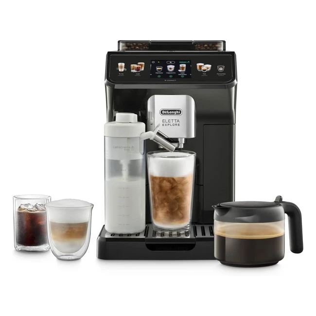 Delonghi Eletta Explore Cold Brew ECAM45267G Kaffeevollautomat mit Lattecrema Milchsystem - Heiß- und Kaltgetränke auf Knopfdruck - 35 Zoll TFT-Touchscreen-Farbdisplay