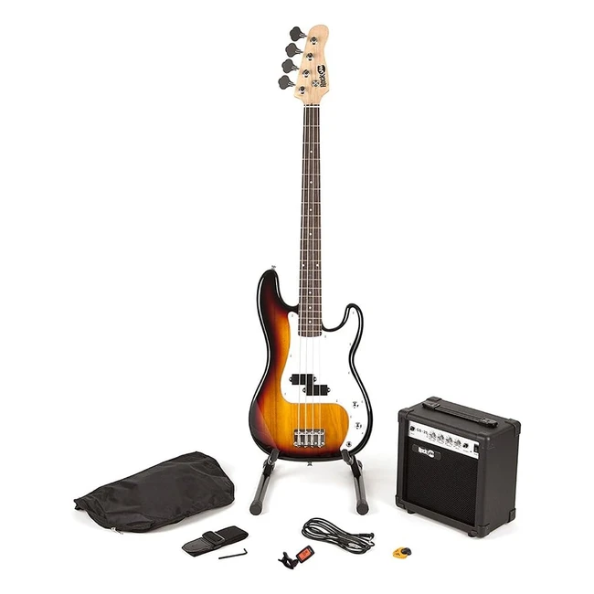 RockJam RJBG01SKSB Bassata Full Size Bass Guitar Super Kit - Amplificatore per Chitarra, Accordatore, Supporto, Borsa e Accessori - Sunburst