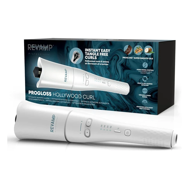 Revamp Progloss Hollywood Curl Automatic Rotating Hair Curler - Ionic Jet Technology - Frizz-Free - White