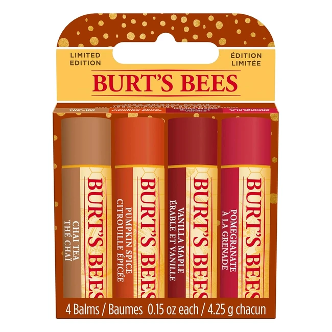 Set de regalo Burt's Bees cera de abejas y vitamina E 100% natural - Té Chai, Canela, Especias, Pastel de Calabaza, Sirope de Arce, Vainilla, Granada - 4x425g