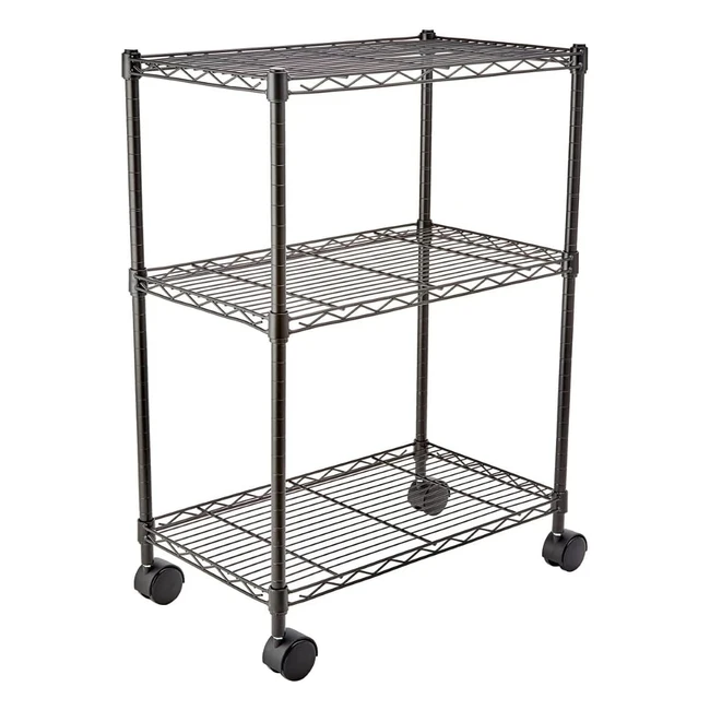 Amazon Basics 3-Shelf Narrow Storage Unit on Wheels | Adjustable Shelves | 340kg Max Weight | Black
