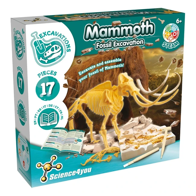 Juego de excavación de mamut para niños de 6 años - ¡Excava 17 fósiles y descubre el mundo de la paleontología!