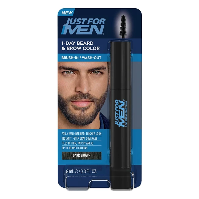 Just for Men 1Day Beard and Brow Colour Brush, Dark Brown, Instant Grey Coverage