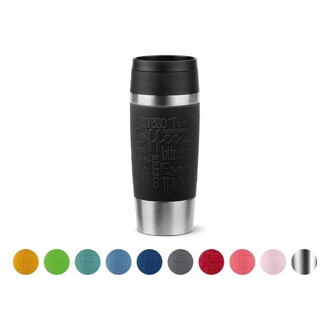 Emsa N20202 Travel Mug Classic Isolierbecher 036 Liter Komfort-Schraubverschluss Edelstahl 4 Stunden heiß und 8 Stunden kalt 100% auslaufsicher spülmaschinenfest 360 Trinköffnung Schwarz