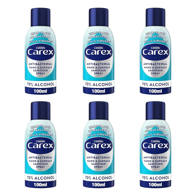 Carex Antibacterial Original Hand & Surface Sanitiser Spray 70% Alcohol - Pack of 6