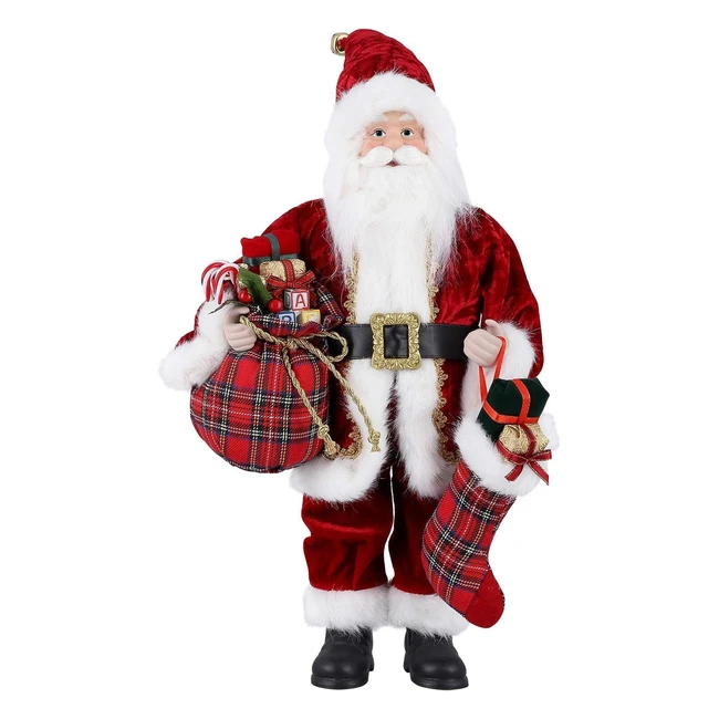 Himaly Santa Claus Figure - Traditional Father Christmas with Gift Sack - 43cm