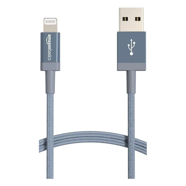 Amazon Basics Nylon Braided Lightning to USB-A Kabel, MFi-zertifiziertes Ladekabel für iPhone, Dunkelgrau, 0,9 m