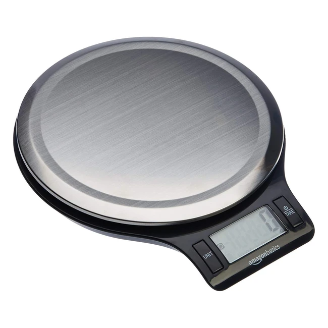 Amazon Basics Digital Kitchen Scales - LCD Display - Black/Stainless Steel - BPA Free - Up to 11 lbs