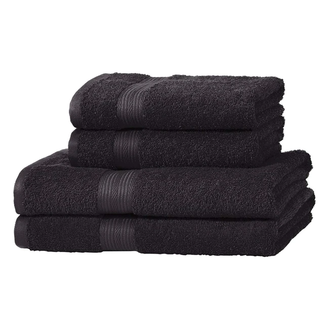 Amazon Basics 4-Piece Fade Resistant Bath Towel Set - 100% Cotton - Black - 140 x 70 cm & 100 x 50 cm