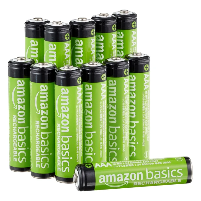 Amazon Basics AAA Rechargeable Batteries - Pack of 12 - 800mAh - Long Battery Life