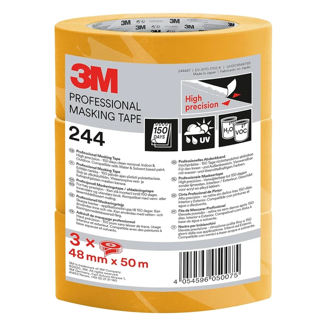 3M Professional Masking Tape 244 - Universal Surfaces Painters Tape - High Preci