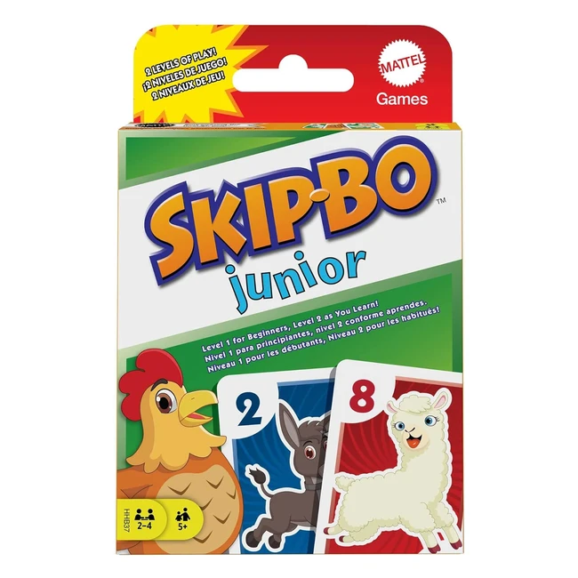 Mattel Games HHB37 - Skip-Bo Junior Kartenspiel mit 2 Spielniveaus - Unterhaltsames Reihenfolgespiel