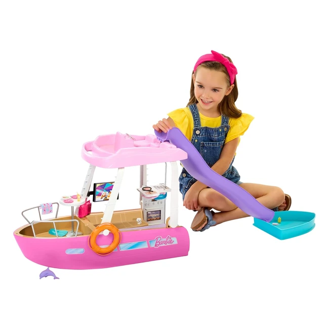 Barbie Dream Boat - Pink Barbie Boat with 6 Play Areas, Pool, Slide, 20 Accessories - Ages 3+