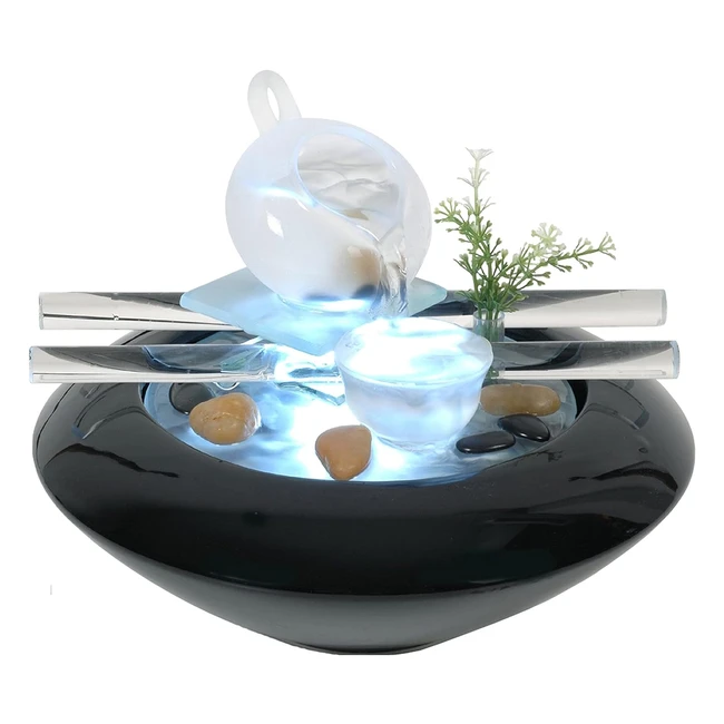 Fontaine d'intérieur Zenlight Tea Time - Design zen moderne - Idéal méditation et détente - Verre et céramique - Éclairage LED blanc froid - H 25 cm