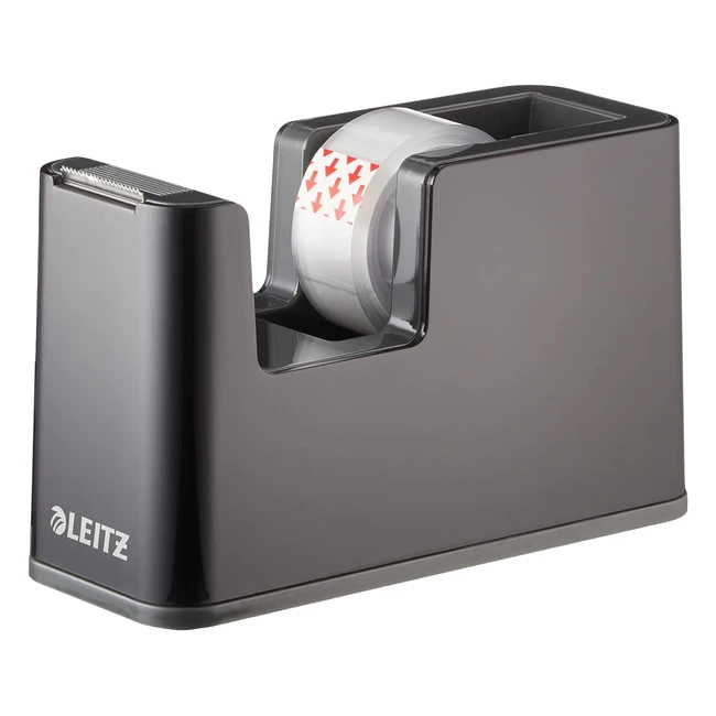 Dispensador de cinta adhesiva Leitz, soporte fijo, incluye 1 cinta inscriptible, negro/gris, WOW 53640095