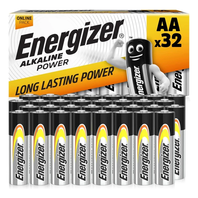 Energizer AA Batteries Alkaline Power 32 Pack - Long Lasting, Leak-Resistant Design