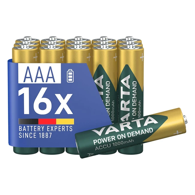 Varta 16 x AAA wiederaufladbare Batterien - Batteriepower auf Abruf - 1000mAh Ni
