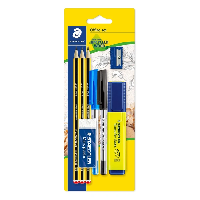 Kit cancelleria Staedtler per ufficio - 3 matite, 2 penne a sfera, gomma, temperino e evidenziatore