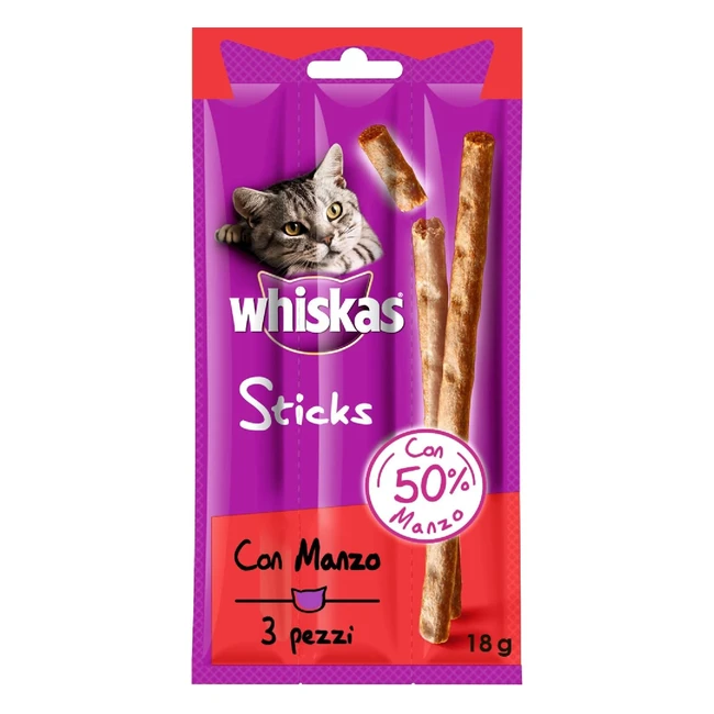 Whiskas Snack per Gatto Sticks al Manzo - 84 Pezzi in Totale