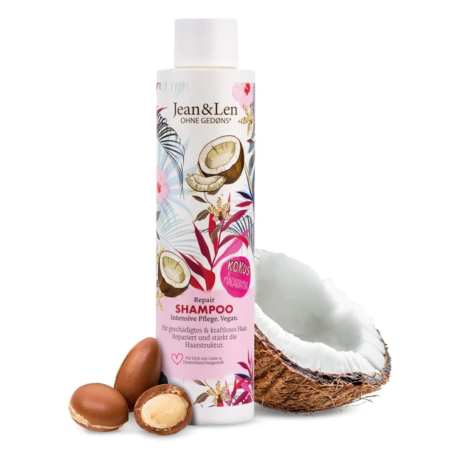 Shampooing Réparateur Jean & Len à l'Huile de Coco et Macadamia pour Cheveux Abîmés - Sans Parabènes, Sans Silicones - 300ml