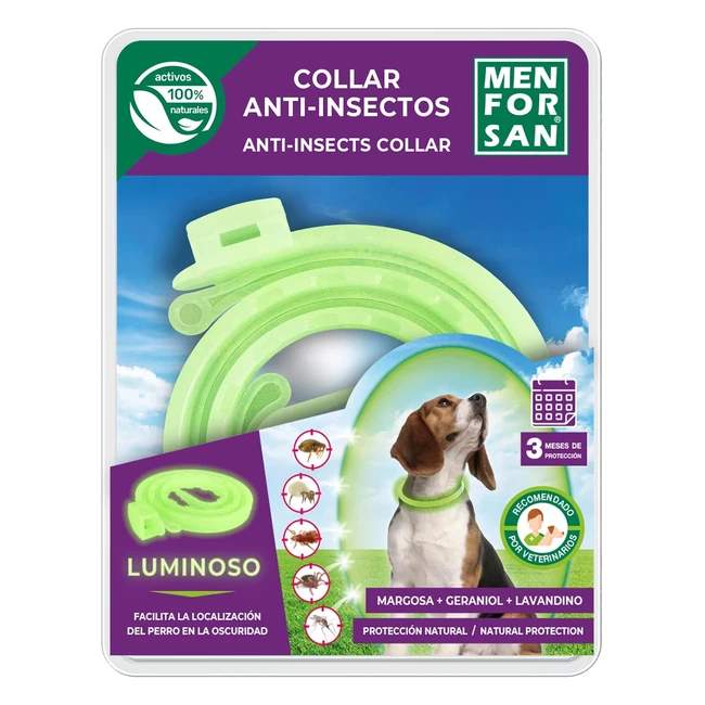 Collier anti-insectes luminescent pour chiens Menforsan, 3 répulsifs naturels, longueur 57cm