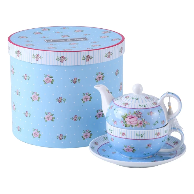 Teiera e tazza da t in porcellana vintage con rose vittoriane - Colore blu