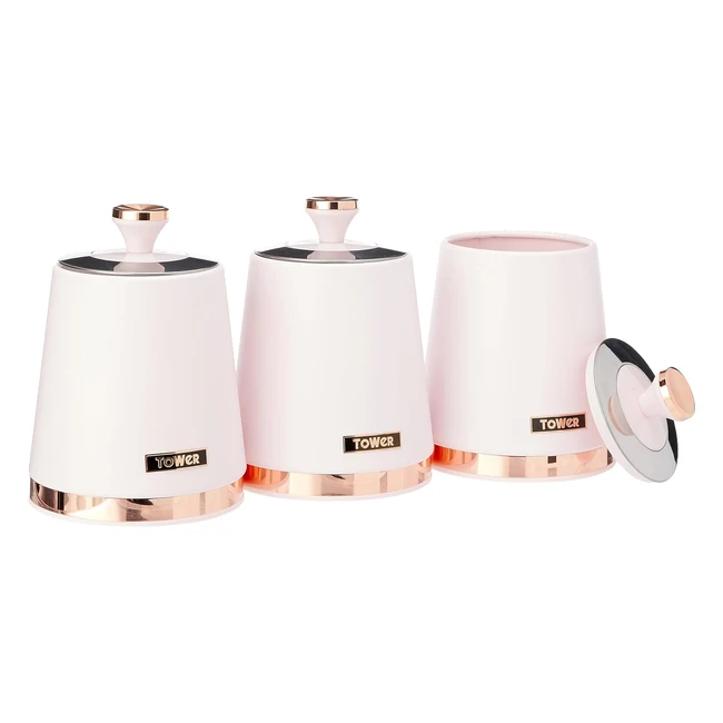 Tower T826131PNK Cavaletto Set of 3 Storage Canisters - Tea Coffee Sugar - Steel - Marshmallow Pink - Rose Gold - One Size