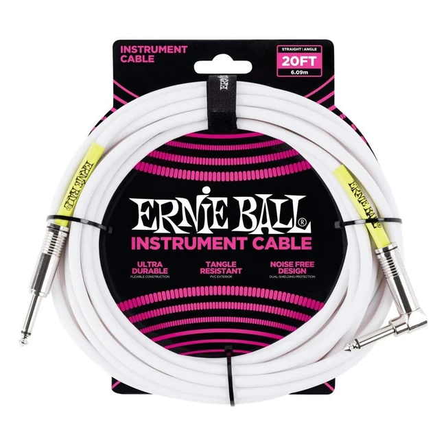 Cble dinstrument Ernie Ball droit et coud 6m blanc - Rfrence 9999
