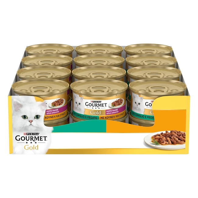 Purina Gourmet Gold Doppio Piacere - Cibo Umido Gatti con Coniglio e Fegato - 24 Lattine da 85g