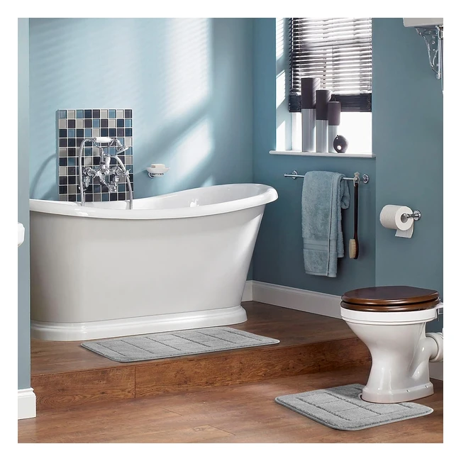 Surya Bathroom Mat Set - Non-Slip, Washable - Grey - 50x80cm