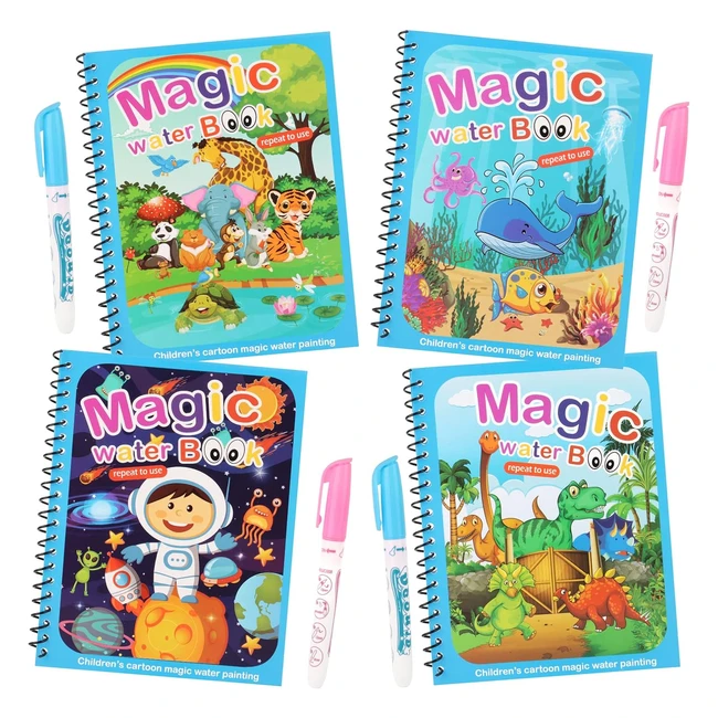 Lot de 4 livres de coloriage  leau pour enfants - Livre magique avec stylo 