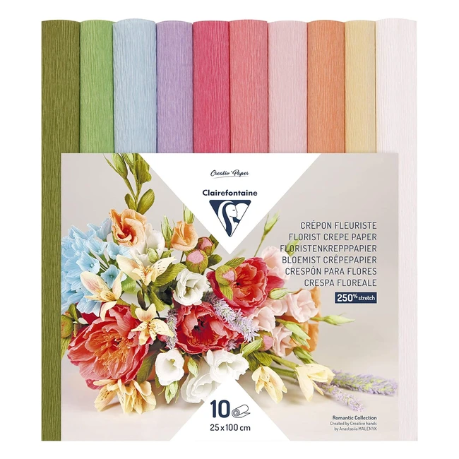 Clairefontaine 995000C - 10 rotoli carta crespa fiori - 25x100 cm - elasticità 250 - 160g - colori non sbavano