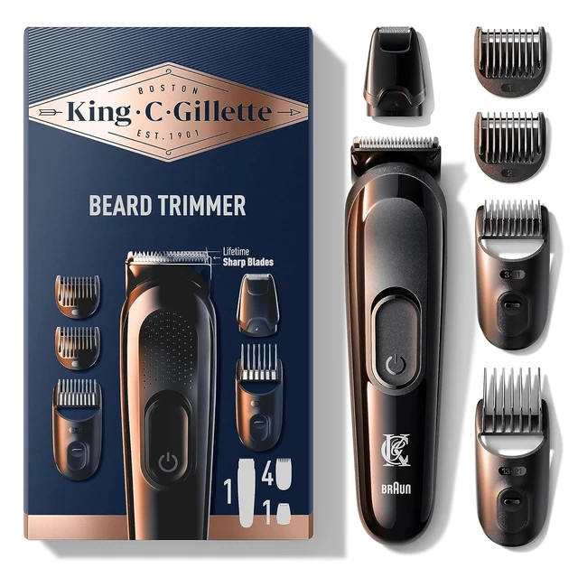 King C Gillette Beard Trimmer - Cordless, Lifetime Sharp Blades, 4 Combs
