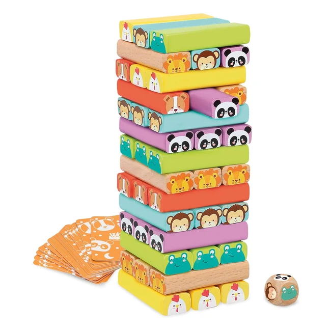 Torre de bloques de madera Woomax 46251 con animales y colores