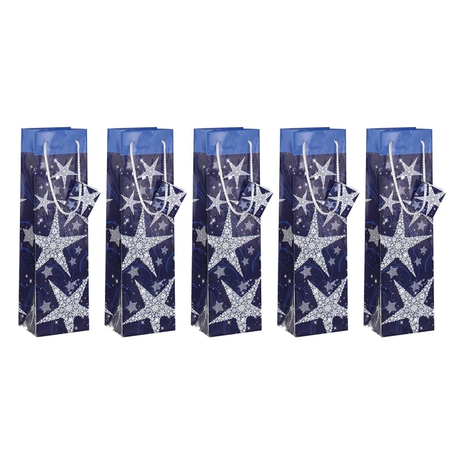 Lot de 5 sacs cadeaux de Noël pour bouteilles Sigel GT027 - Bleu et blanc - 35 x 10 cm