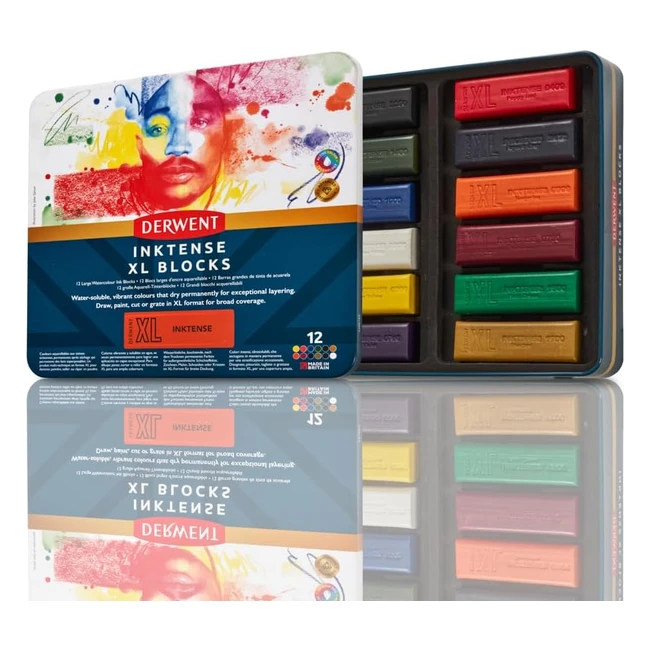 Derwent Inktense XL Blocks - Professional Quality - Set of 12 - Ideal for Sketching and Drawing - 2306162